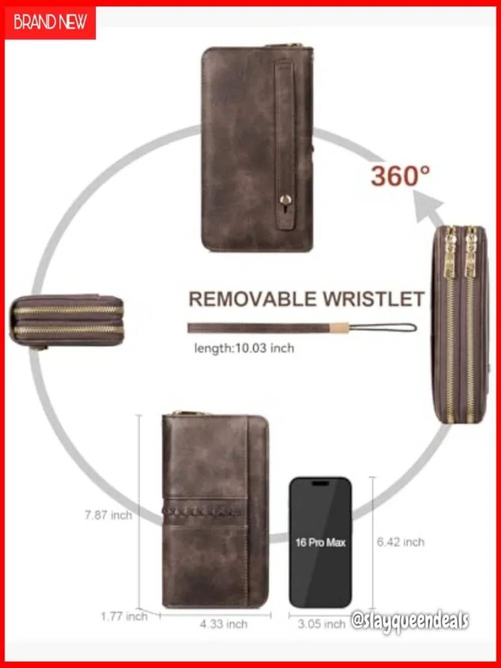 Large Capacity Leather RFID Wristlet Wallet with Double Zipper